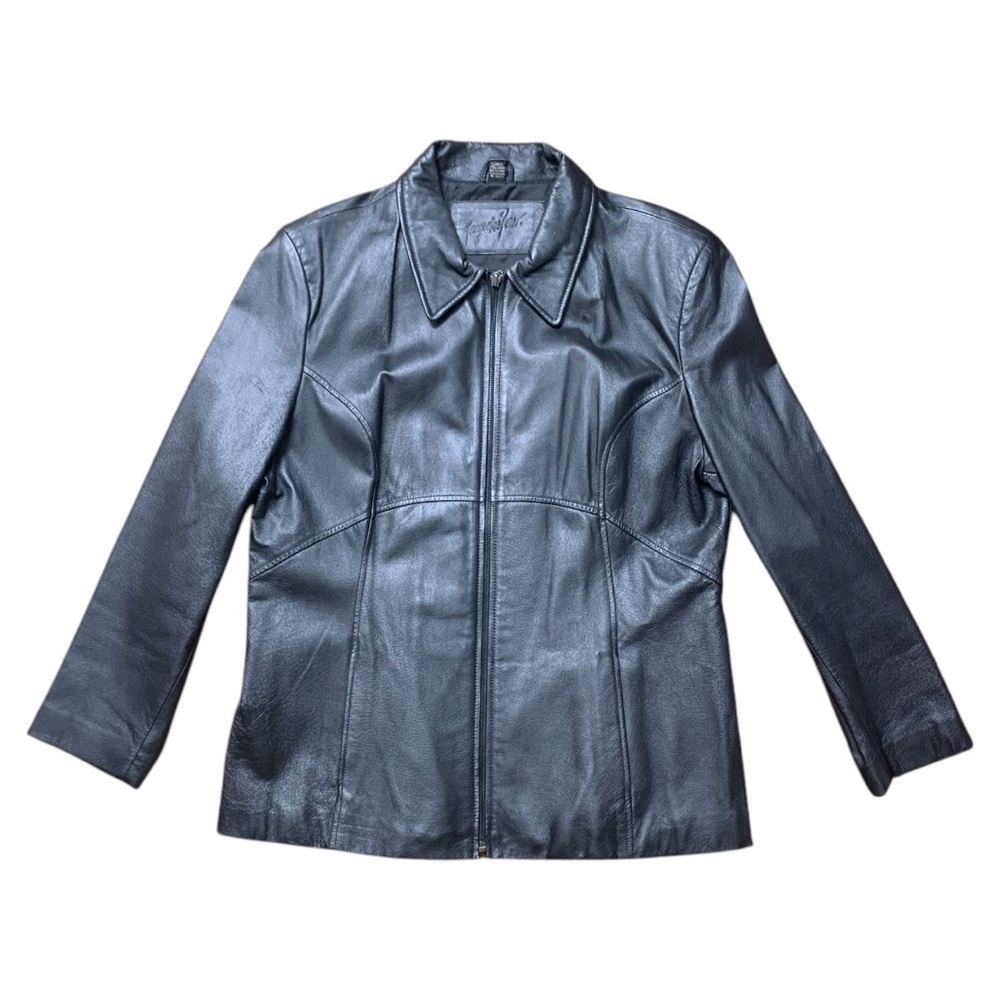 Classic black leather jacket, XL. Good condition.